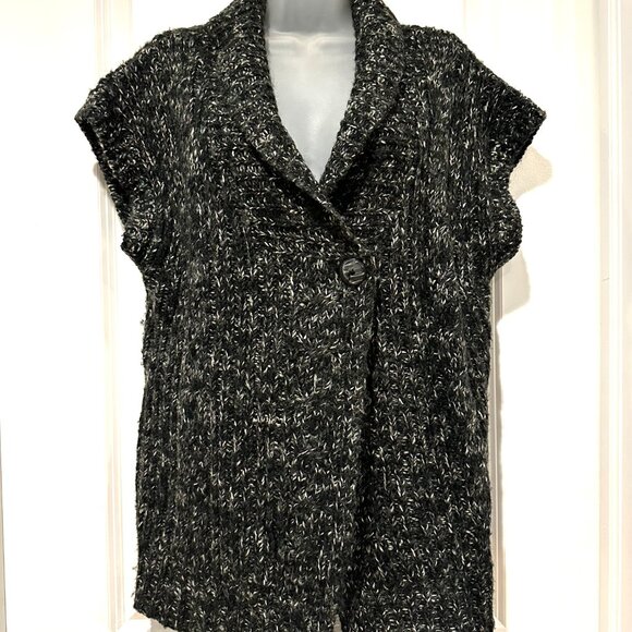 Merona Black with Gary & White Speckled Cable Knit Sleeveless Cardi, Size XL - Picture 3 of 16